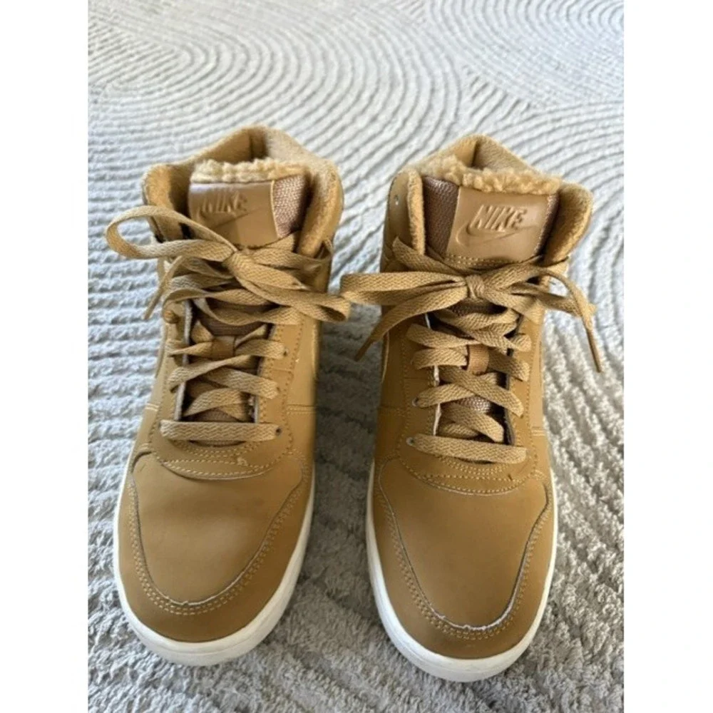Nike Court Borough Mid Winter Wheat Tan Faux Fur High Top Sneakers Womens 7.5